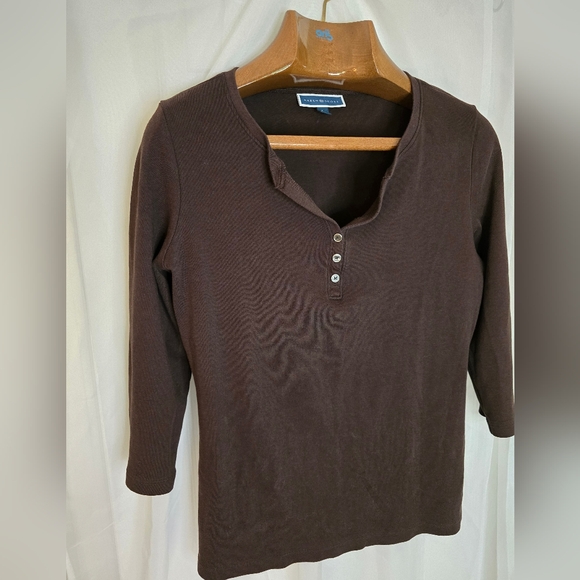 Karen Scott Brown Buttoned Top Simple Tee, Size Large - Picture 1 of 6